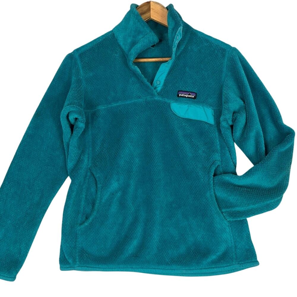 Patagonia High Loft Fleece Snap T Pullover Womens Small Teal Gorpcore Sweater